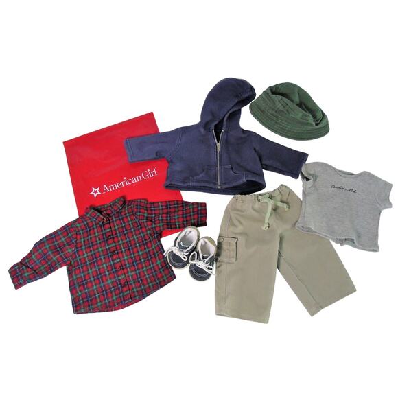 American Girl Pleasant Company CARGO PLAID SHIRT OUTFIT Pants Shoes Hat Hoodie + - Picture 5 of 8